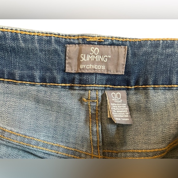 CHICOS so slimming silver sparkle embellished denim jeans size 00 skinny fit - Picture 3 of 9